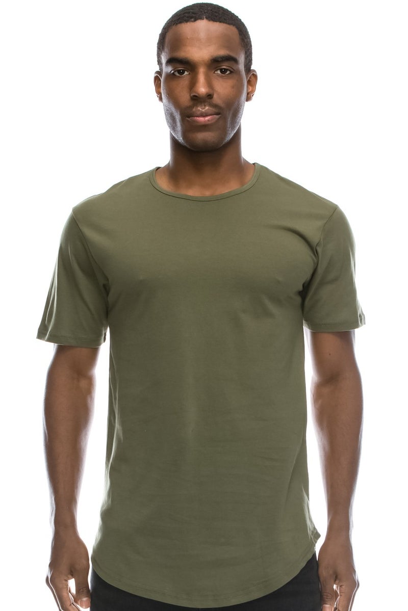 JC DISTRO Mens Hipster Hip Hop Cotton Elong Round Scallop Tshirt Military Green XXLarge - Image 2
